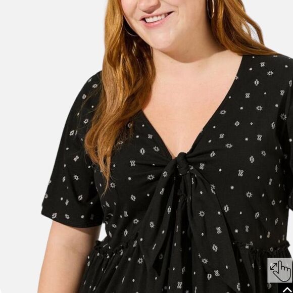 Torrid Black Babydoll Top Relaxed Tie Front Vintage Cotton Jersey Knit 3X - Picture 3 of 15